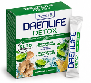 Пищевая добавка Драйн  Drenlife Detox с ароматом лайма и имбиря, 30 стиков по 10 мл, Италия 500109 фото